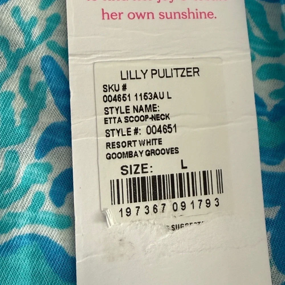Lilly Pulitzer Blue Etta Scoop Neck LARGE Shirt Goombay Grooves Coastal NWT - Picture 10 of 10